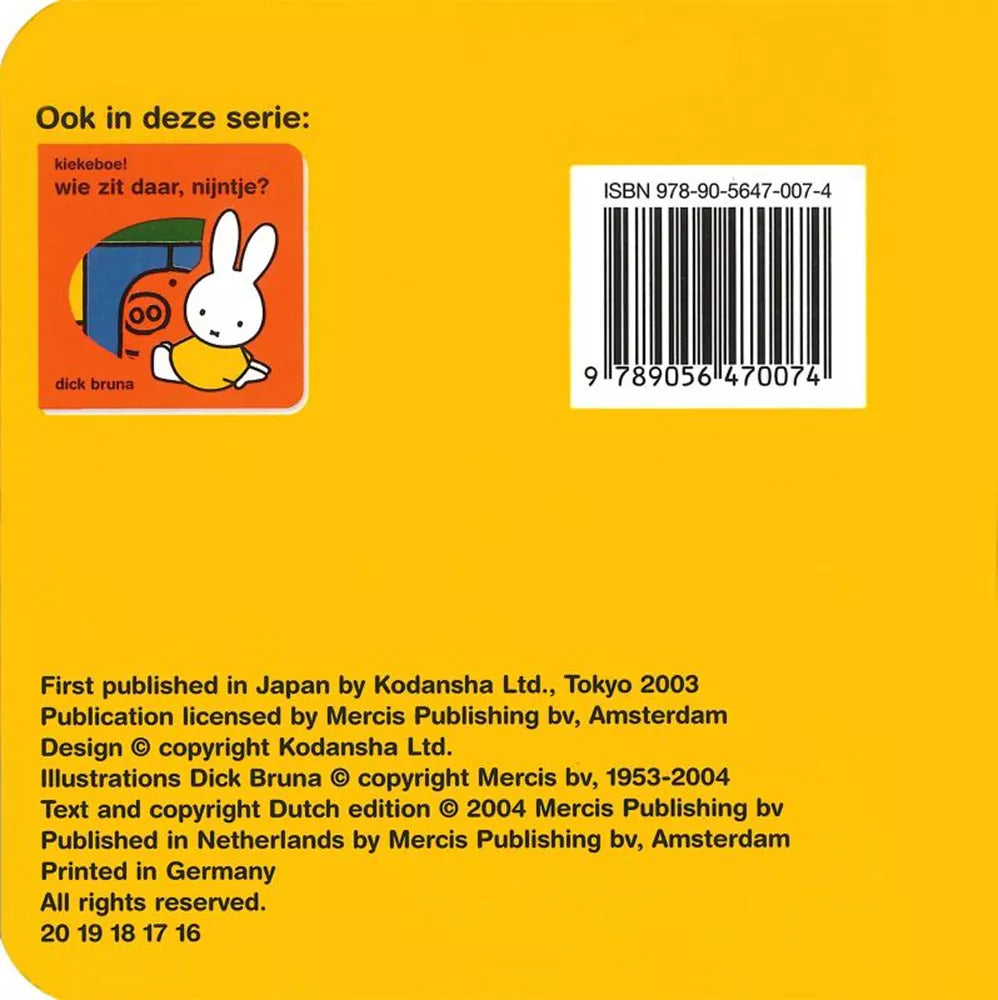 Mercis kartonboekje Kiekeboe! Wie is daar, Nijntje? 1+