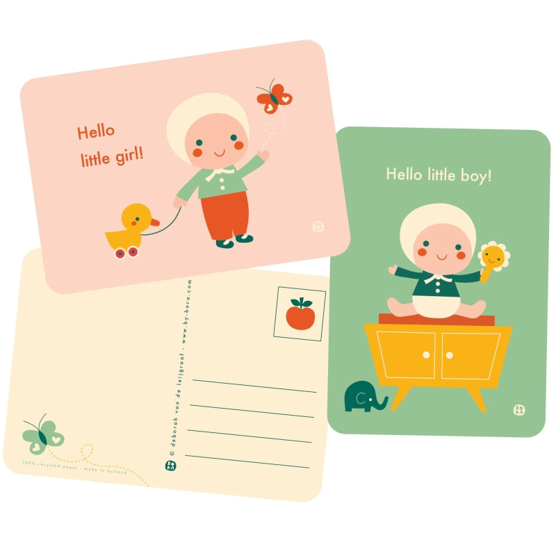 Bora wenskaart plus enveloppe girl roze