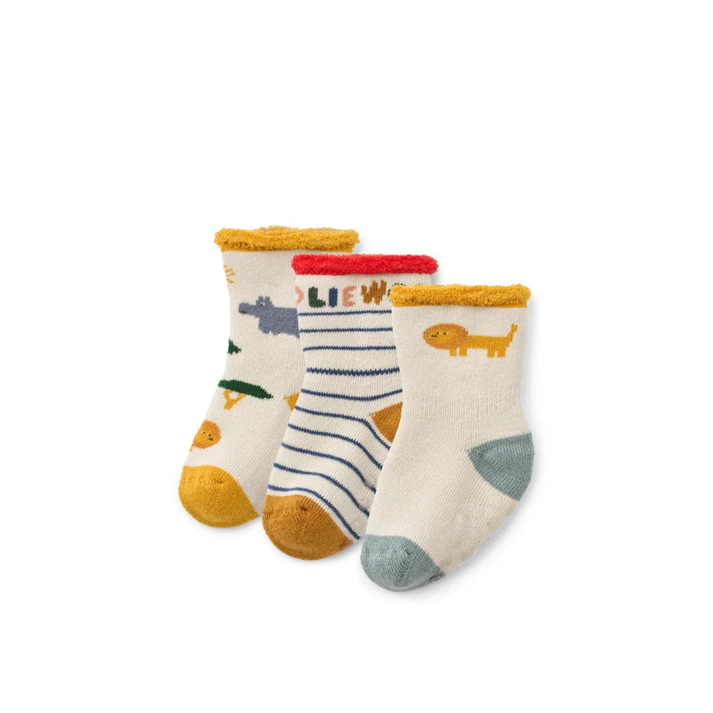 Liewood Eloy Baby anti slip Sokjes 3 Paar 2483 Safari Sandy mix