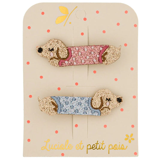 Luciole et petit pois haarspelden teckel paar 3+