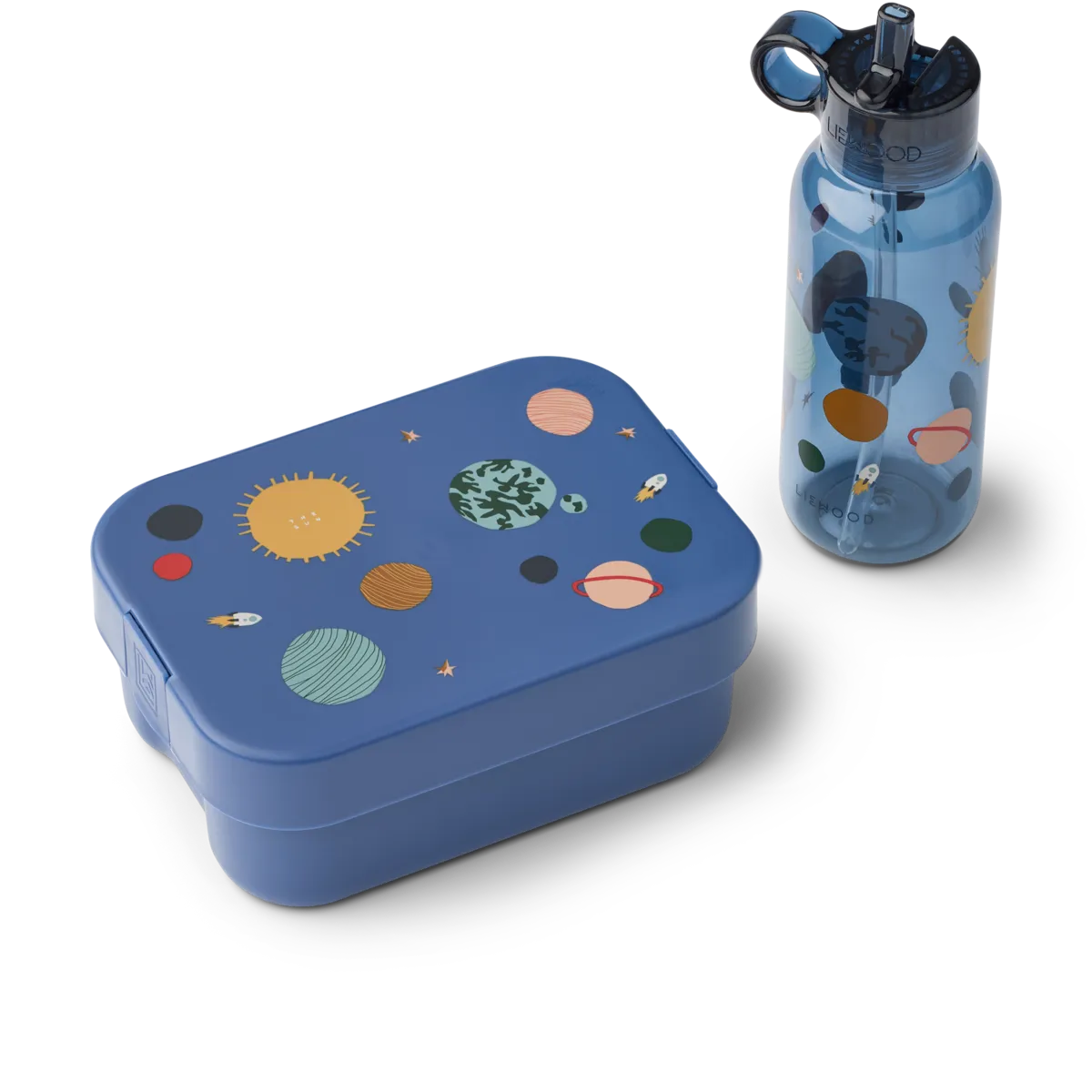 Liewood Chelsey Printed Lunchbox Set roze of blauw 3+ 2510 Universe Classic navy