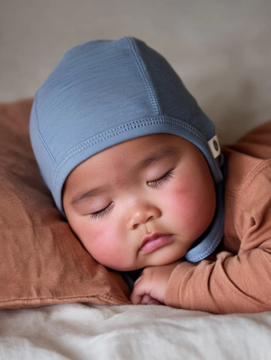 Lille Barn Baby strikmuts Merinowol Blue Fog 56