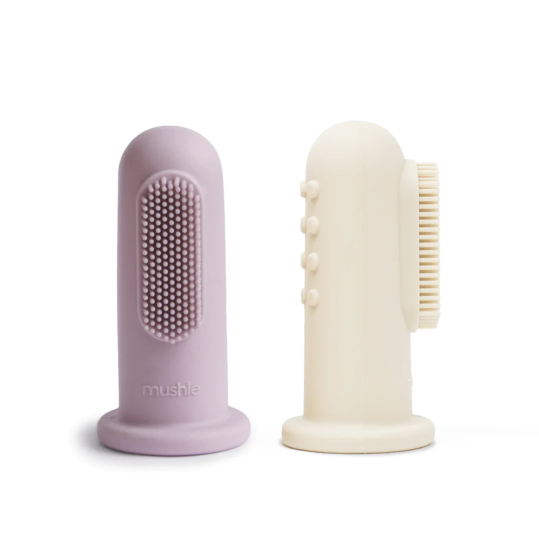 Mushie babytandenborstel finger toothbrush Soft Lilac Ivory