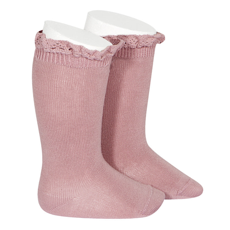Condor kniekousen met kant tamarisk roze 6 maat 27/31