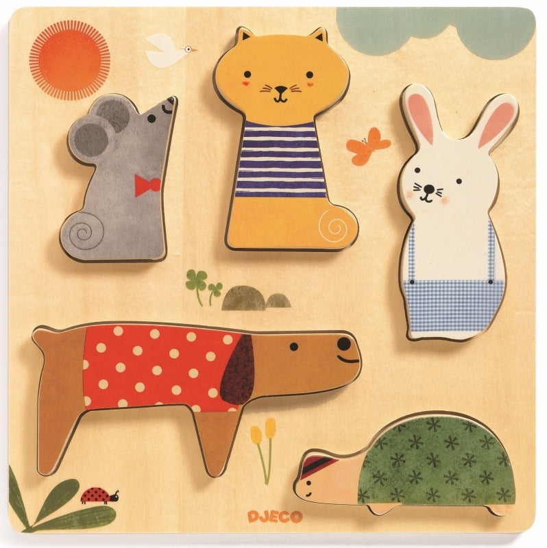 djeco puzzel hout woodypets +12m